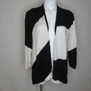 Chico's Touch of Cashmere Black White Colorblock Open Cardigan Women's 1 M